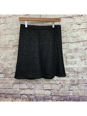 Ann Taylor Loft Black Geometric Metallic Lined Fit & Flare Skirt